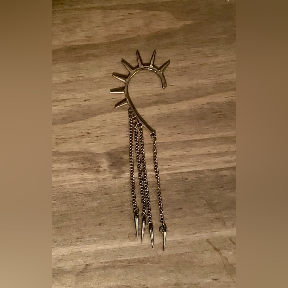 Gold spiky ear cuff with dangling spikes